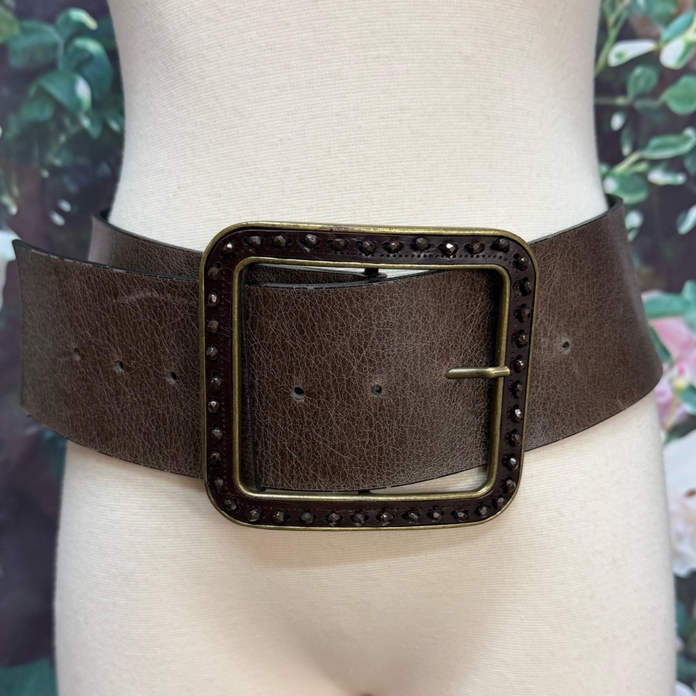 Mika Sarolea Brown Leather Belt with Gold Buckle